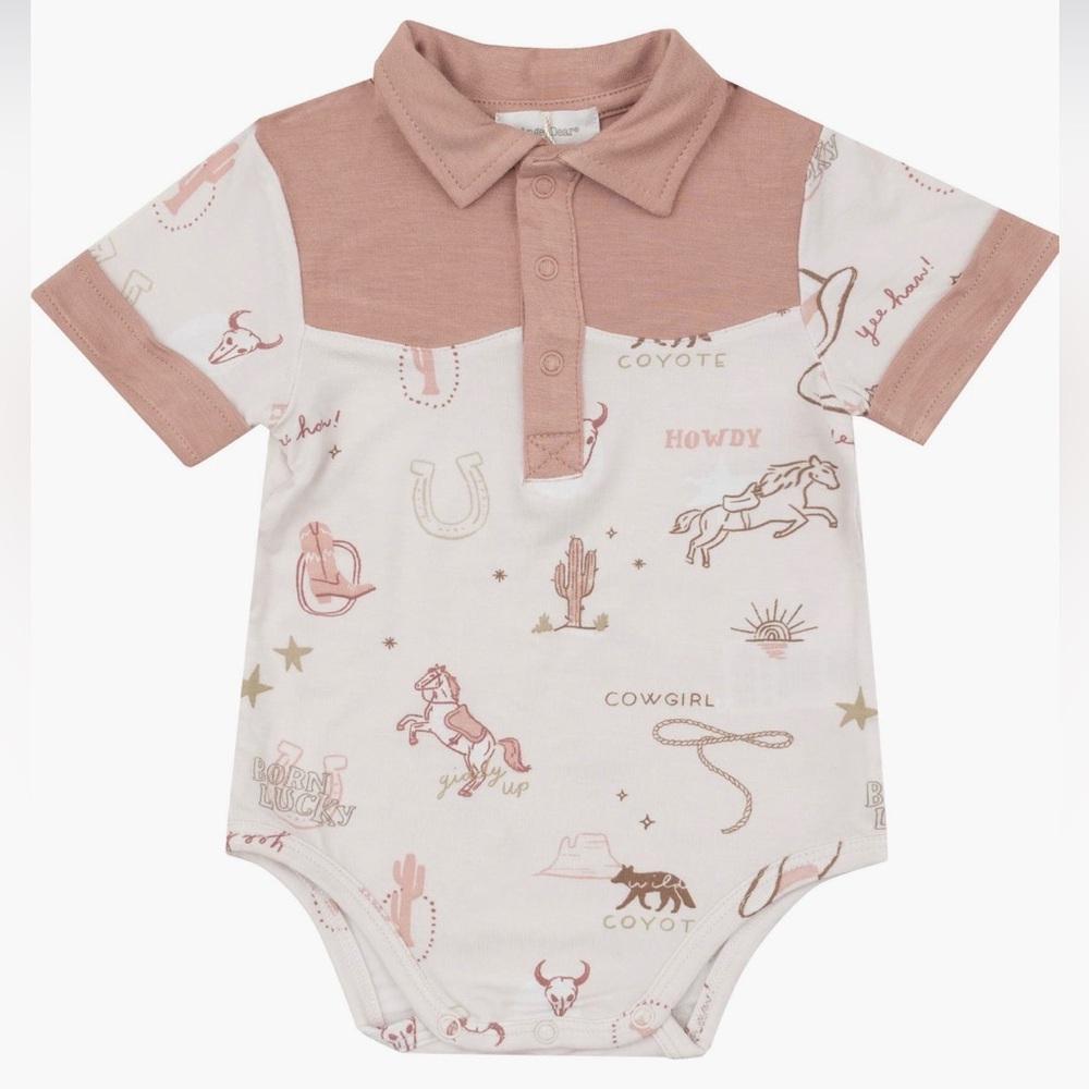 Angel Dear Western Horses Pink Polo Bodysuit in size 18-24 month